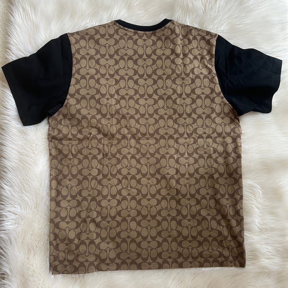 Coach Brown Patterned Tee with Black Sleeves NWT - image 3